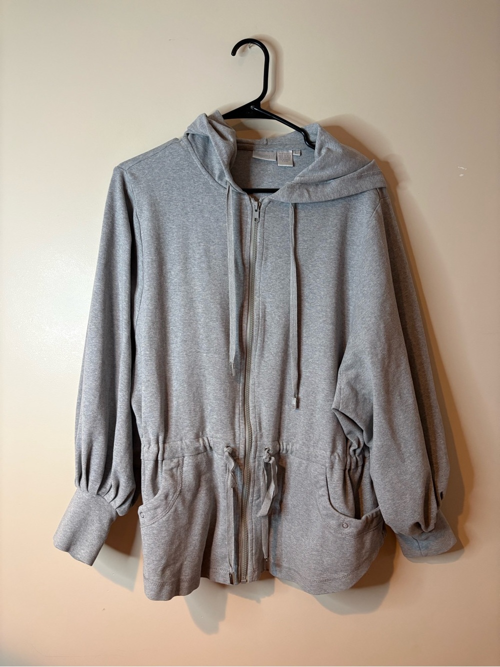 Spiegel Light Gray Hooded Balloon Sleeve Full Zip Jacket EUC